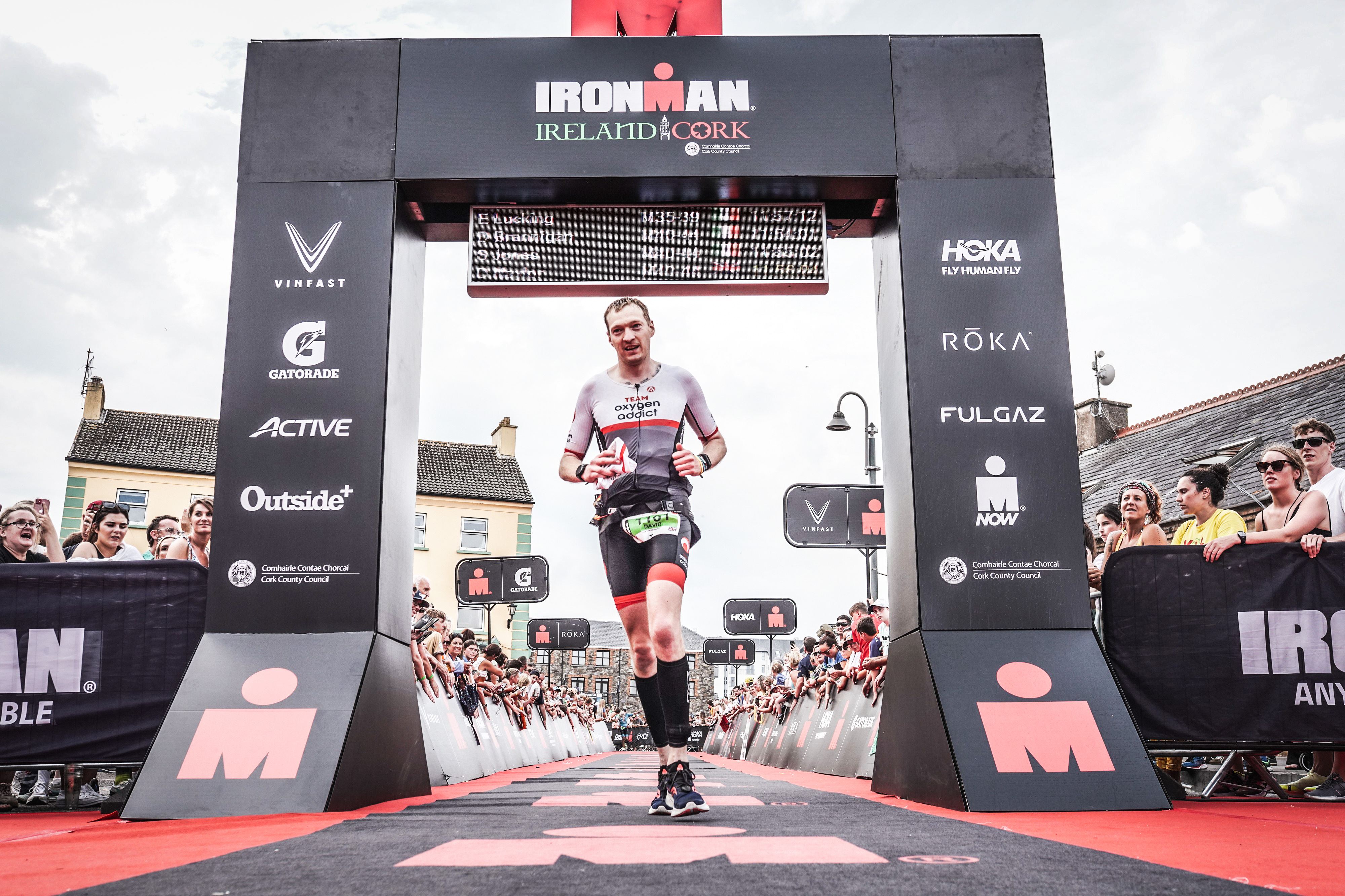 Crossing the finish line at Ironman Ireland